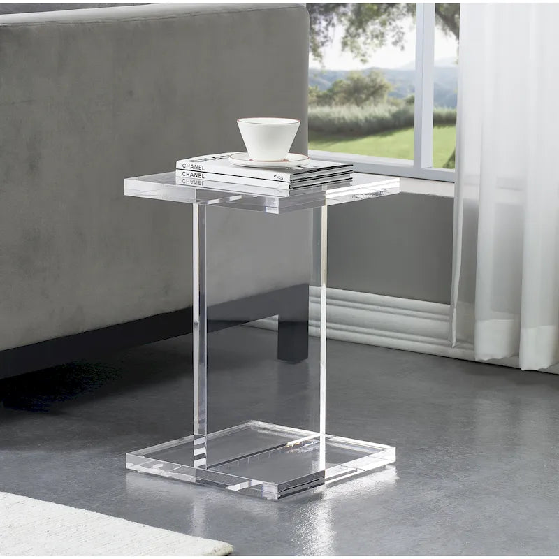 Mesa Lateral Acrílico Transparente Viga I Industrial Moderna