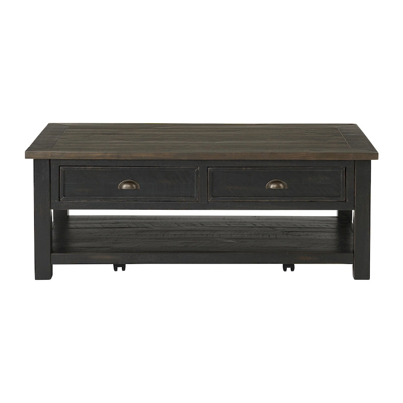 Mesa de Centro de Madeira Maciça com 2 Gavetas Estilo Rústico Costeiro