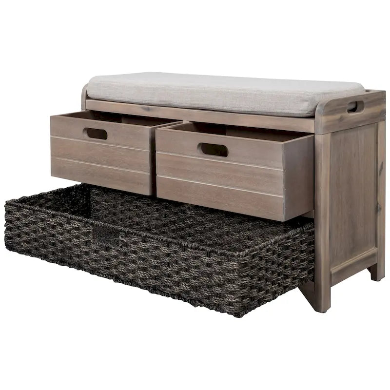Banco de arrumação com cesto removível e 2 gavetas