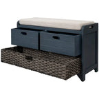 Storage Bench with Removable Basket and 2 Drawers, Fully Assembled Shoe Bench with Removable Cushion - 32 L x 11.8 W x 20 H