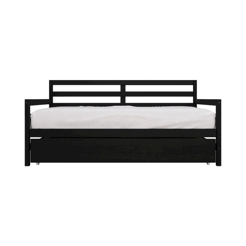 Cama de Dia Rústica em Madeira com Colchão Suplementar Deslizante, Tamanho Twin