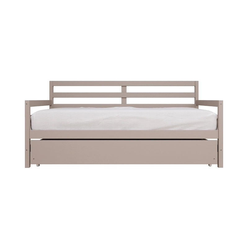Cama de Dia Rústica em Madeira com Colchão Suplementar Deslizante, Tamanho Twin