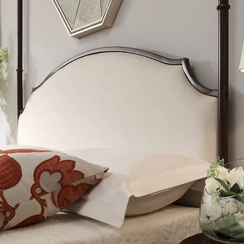 Cama de Dossel de Linho Creme com Estrutura em Cerejeira Castanha