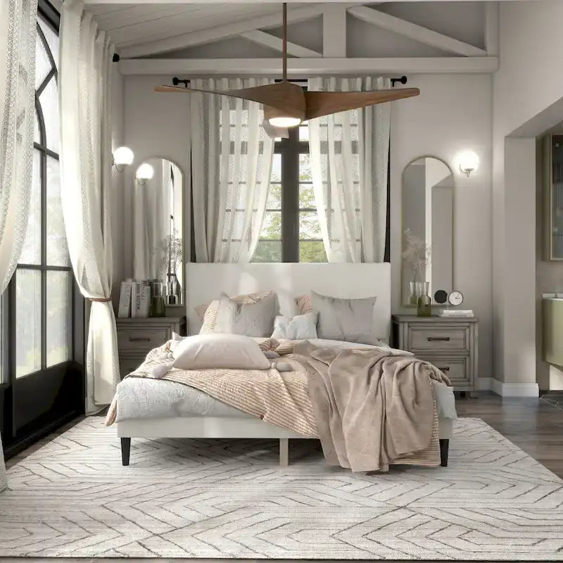 Cama de Plataforma Queen Ajustável de Boucle Branca Moderna
