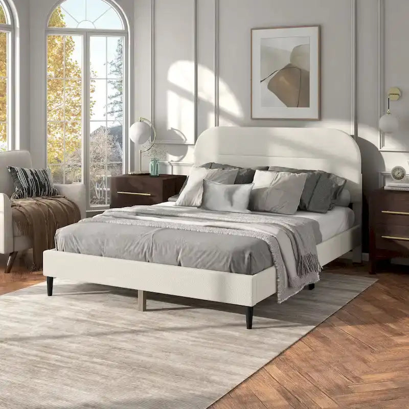 Cama de Plataforma Queen Ajustável de Boucle Branca Moderna