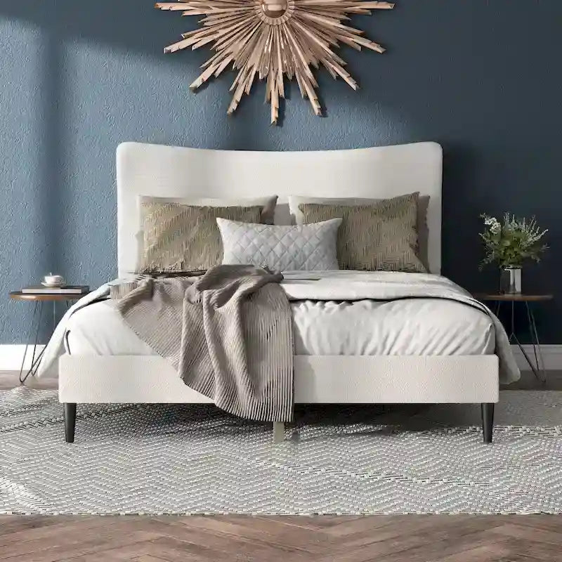 Cama de Plataforma Queen Ajustável de Boucle Branca Moderna