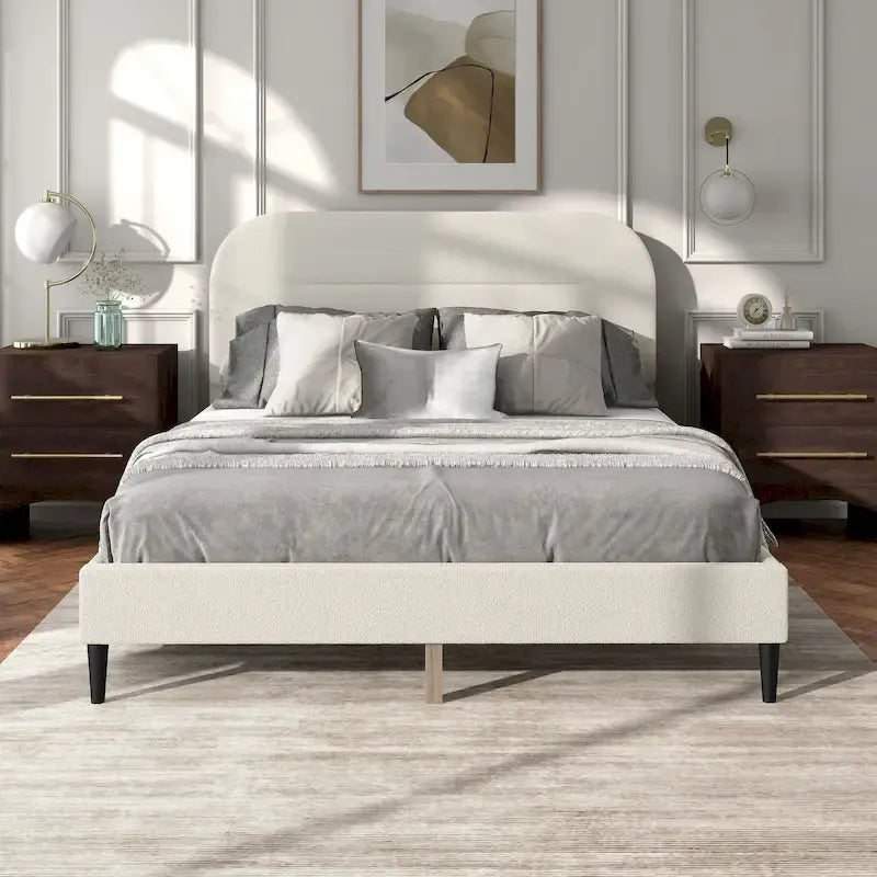 Furniture of America Gail Modern White Boucle Adjustable Queen-Size Platform Bed