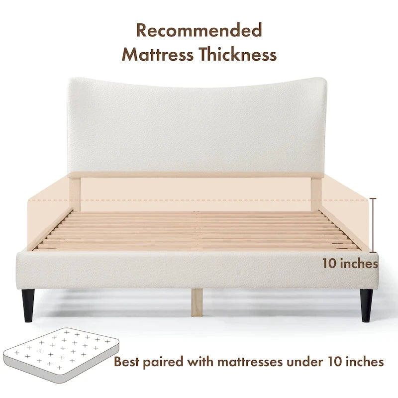 Cama de Plataforma Queen Ajustável de Boucle Branca Moderna