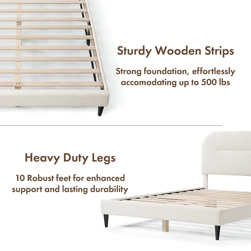 Cama de Plataforma Queen Ajustável de Boucle Branca Moderna