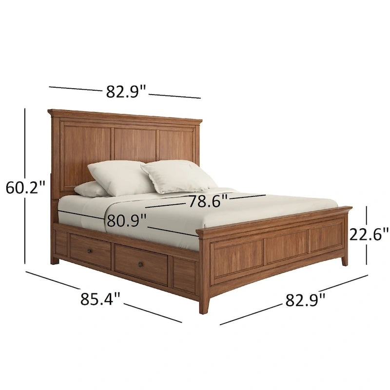 Cama Plataforma King Size em Painel de Madeira com Gavetas de Armazenamento
