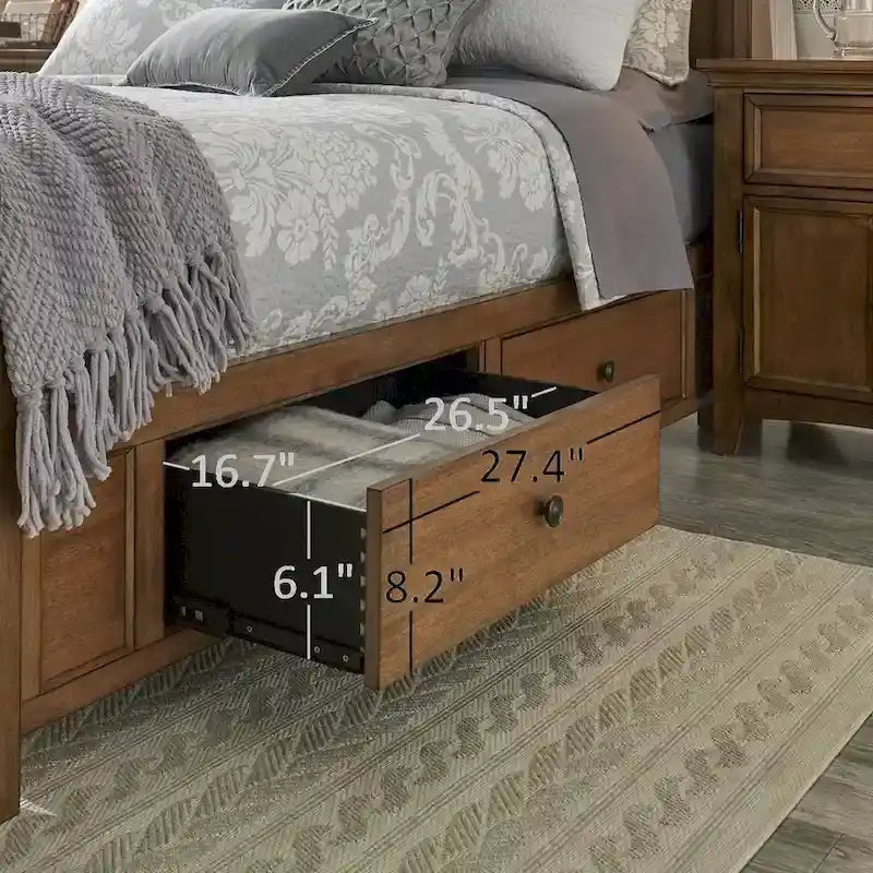 Cama Plataforma King Size em Painel de Madeira com Gavetas de Armazenamento