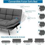 Sofá-Cama Futon, Sofá de Espuma de Memória Dobrável, Cama de Solteiro Conversível com Apoios de Braço Ajustáveis para Espaços Pequenos