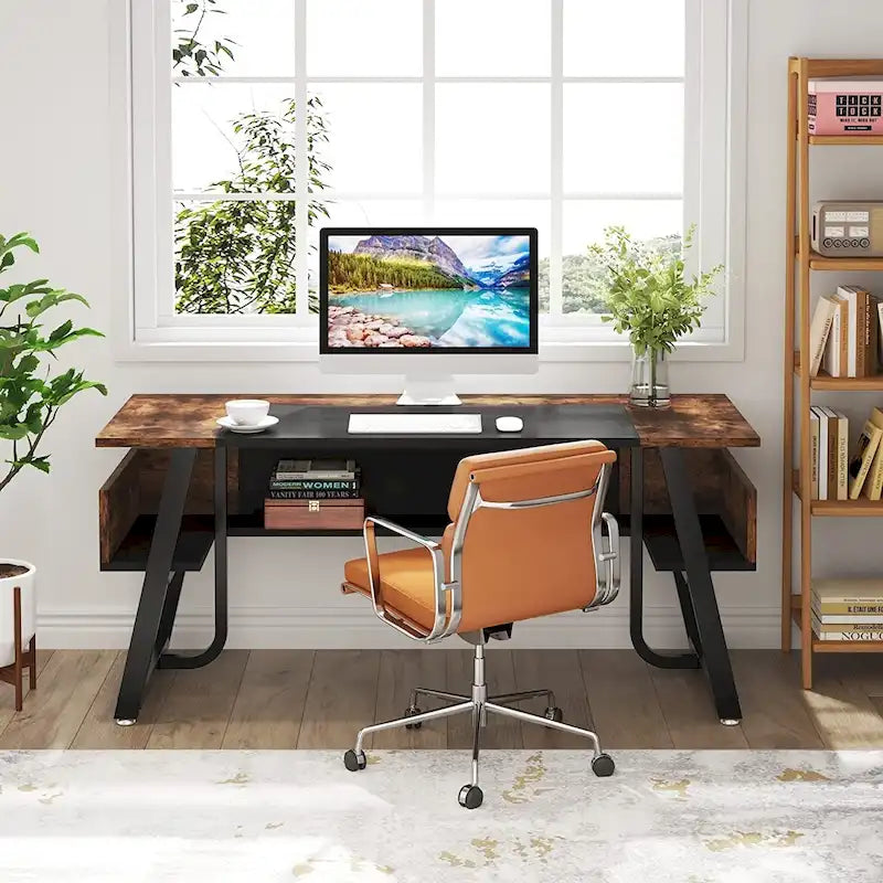 Office Executive Desk with Storage Shelf, Business Workstation, Writing Desk for the boss room