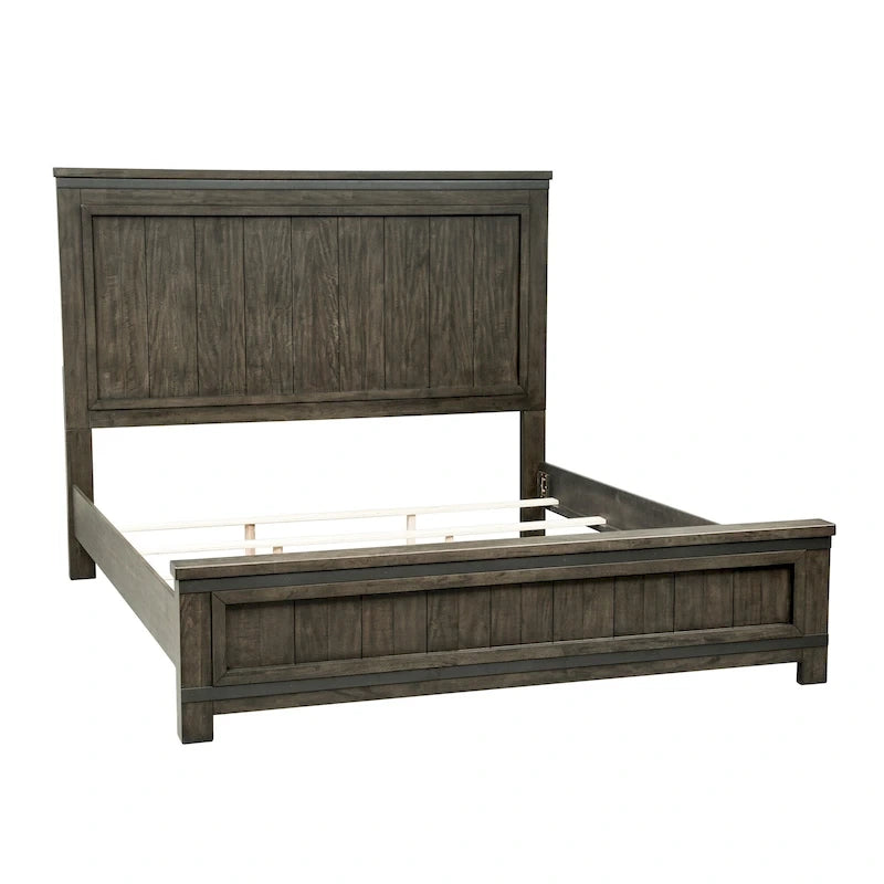 Cama Queen com Painel Rock Cinzento Batido com Pormenores Serrados