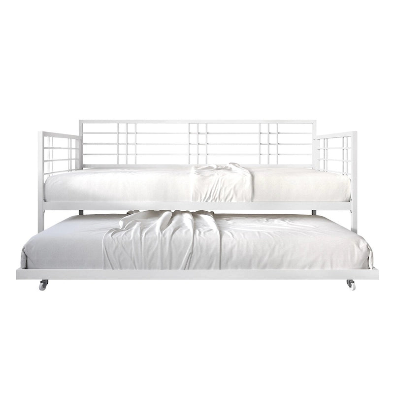 Cama de dia de metal contemporânea com tamanho de solteiro e cama auxiliar