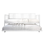 Cama de dia de metal contemporânea com tamanho de solteiro e cama auxiliar