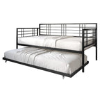 Cama de dia de metal contemporânea com tamanho de solteiro e cama auxiliar