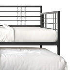 Cama de dia de metal contemporânea com tamanho de solteiro e cama auxiliar