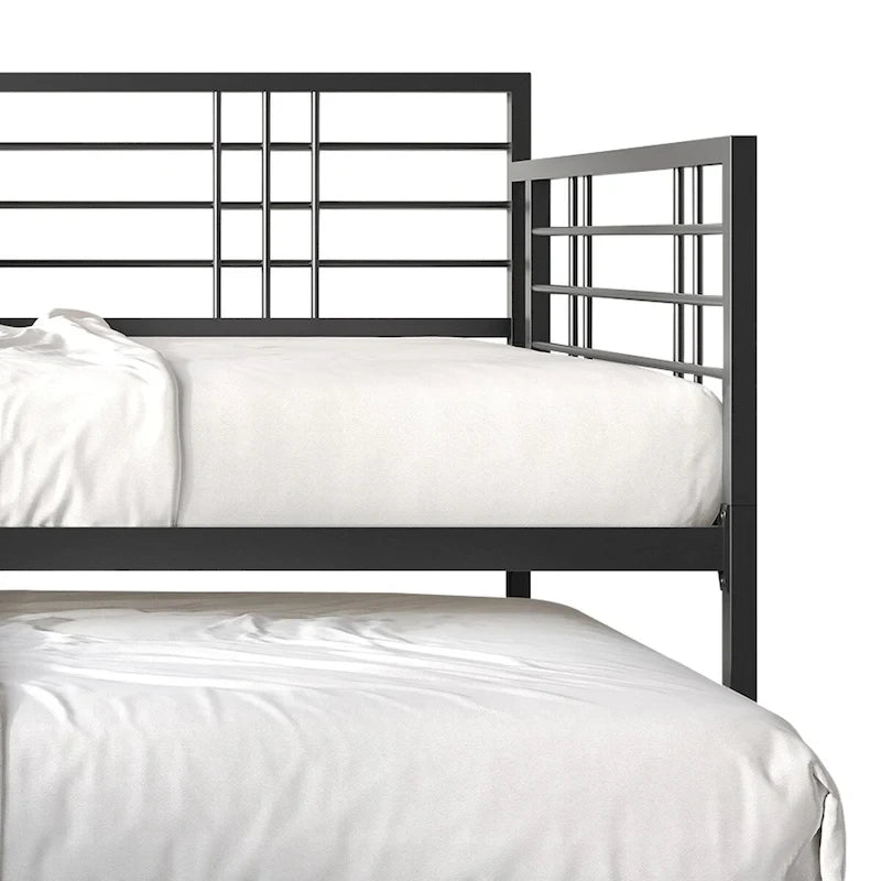 Cama de dia de metal contemporânea com tamanho de solteiro e cama auxiliar