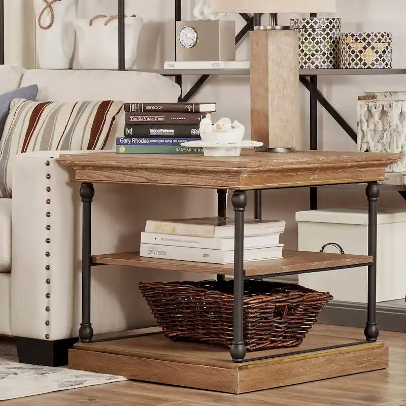 Mesa Lateral de Apoio Cornice com Armazenamento Estilo Industrial