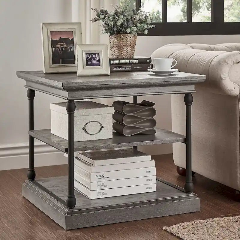 Mesa Lateral de Apoio Cornice com Armazenamento Estilo Industrial