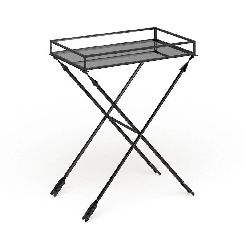 Mesa de Apoio Arrow com Detalhes Metálicos, Tampo de Vidro e Pernas em X