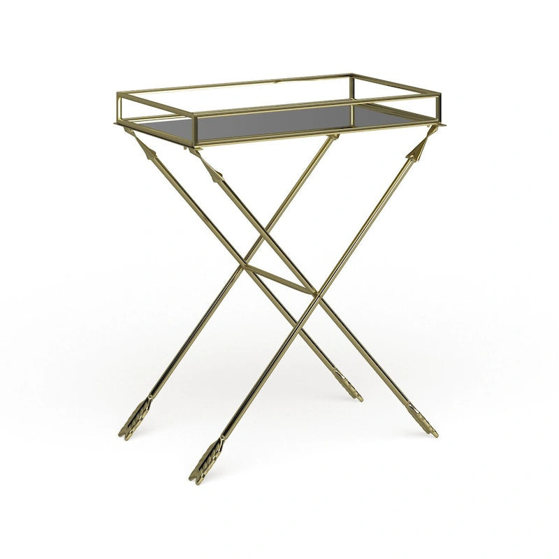 Mesa de Apoio Arrow com Detalhes Metálicos, Tampo de Vidro e Pernas em X
