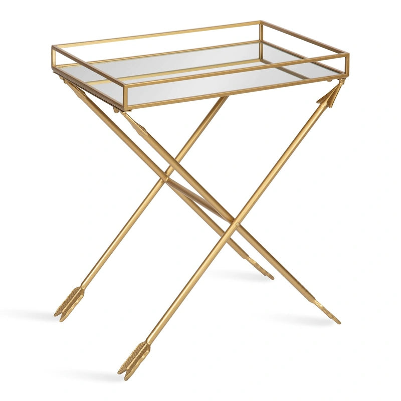 Mesa de Apoio Arrow com Detalhes Metálicos, Tampo de Vidro e Pernas em X