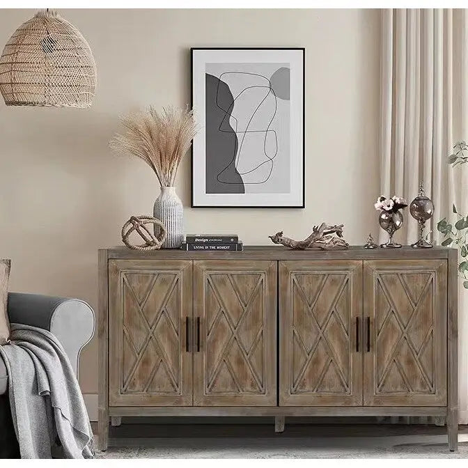 4 Door Wooden Twill Sideboard American Country Vintage Cabinet