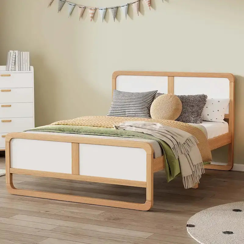 Modern Style Full Size Solid Wood Platform Bed for Kids